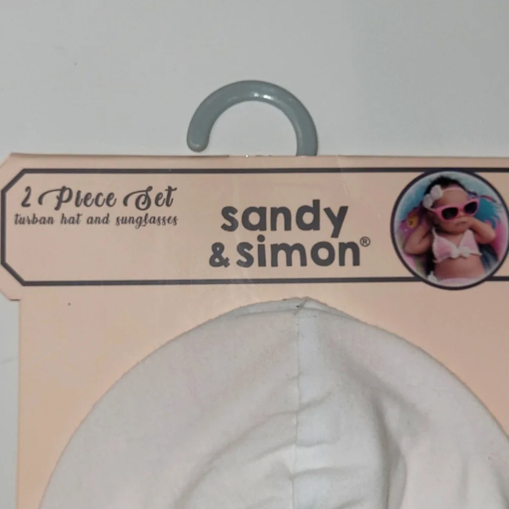Sandy & Simon 2Pc Set Baby Girl, Turban Cap Hat with Bow & Sunglasses Beachy NWT